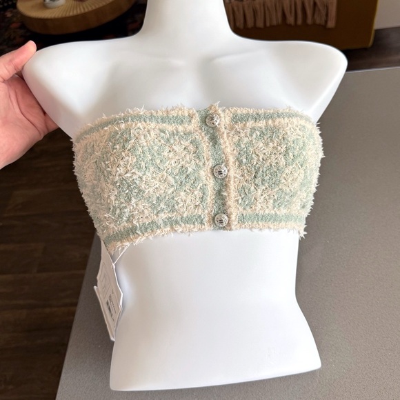 CHANEL Spring 2023 23P Blue / Ecru Checkered Knit Cotton Cropped Corset Top 36 - Picture 1 of 10